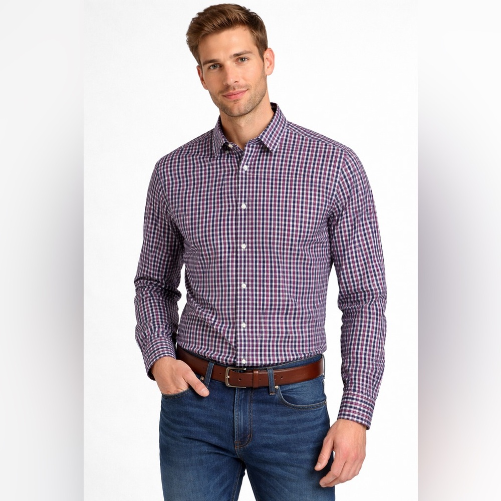 BOSS Men's Check Button-Down Shirt - Navy, White & Purple